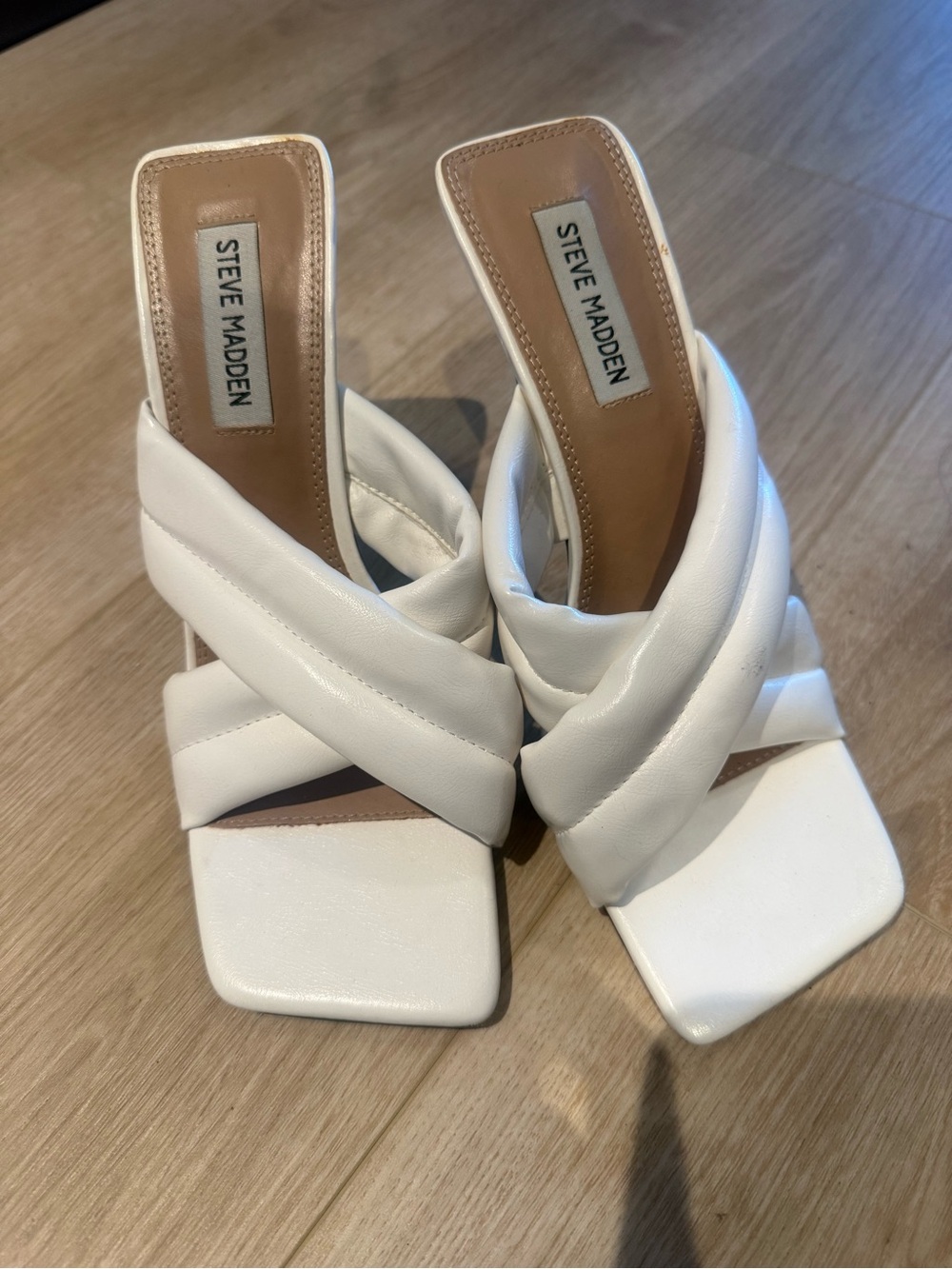 Steve Madden White Braided Padded Mule Heels